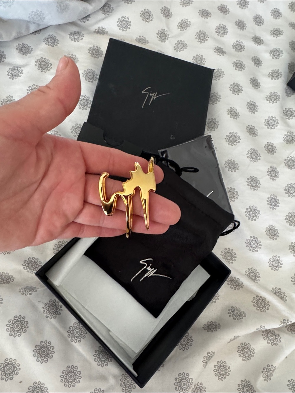 Authentic Giuseppe Zanotti Gold Hoop Bracelet with Signature Accent